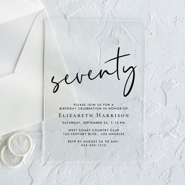 Invitaciones Acrílicas Fiesta de cumpleaños número 70 con estilo Chic (Subido por el creador)