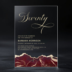 Invitaciones Acrílicas Fiesta de cumpleaños número 70 de Burgundy Gold Ag
