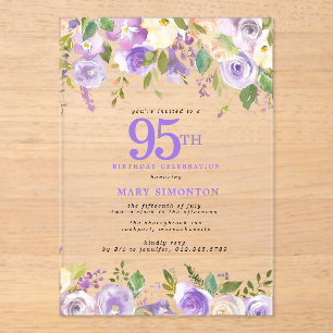 Invitaciones Acrílicas Fiesta de cumpleaños número 95 CLEAR ACRÍLICO Flor