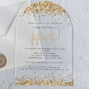 Invitaciones Acrílicas Fiesta de cumpleaños número cincuenta con bordes d