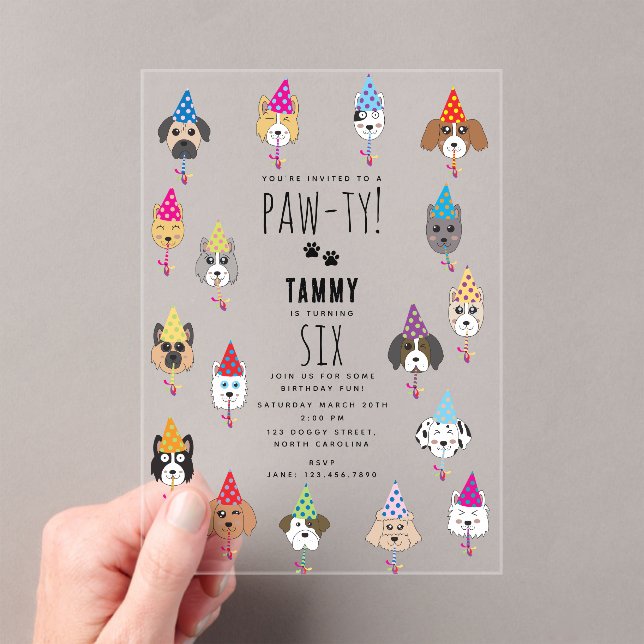 Invitaciones Acrílicas Fiesta de Cumpleaños Perritos Lindos (Insitu (portátil))