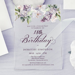 Invitaciones Acrílicas FIESTA DE CUMPLEAÑOS Sorpresa 18 cumpleaños Floral