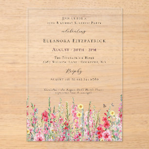 Invitaciones Acrílicas FIESTA DE CUMPLEAÑOS SORPRESA 19 Cumpleaños de Ago