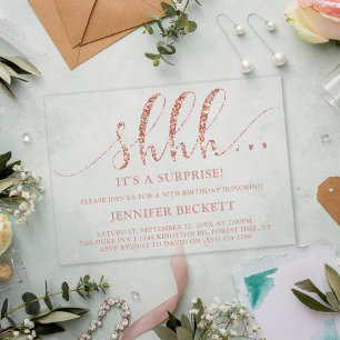 Invitaciones Acrílicas Fiesta de Cumpleaños Sorpresa Elegante con Brillo 