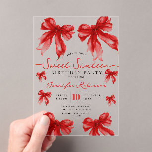 Invitaciones Acrílicas Fiesta de Cumpleaños Sweet 16 Lazo Coqueta Femenin