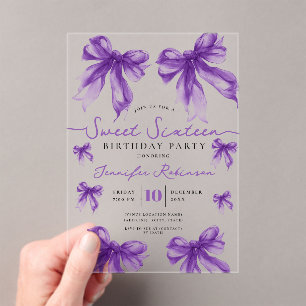 Invitaciones Acrílicas Fiesta de Cumpleaños Sweet 16 Lazo Coquette Femeni