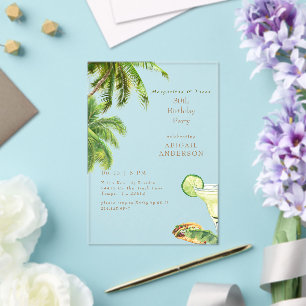 Invitaciones Acrílicas Fiesta de Cumpleaños Tropical de Margaritas y Taco