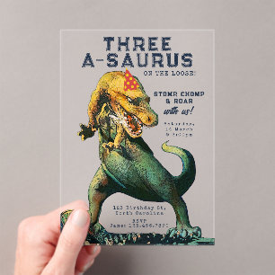 Invitaciones Acrílicas Fiesta de cumpleaños vintage de dinosaurios Tyrann