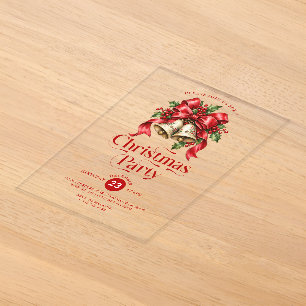 Invitaciones Acrílicas Fiesta de Decoración de Campanas y Acebo de Navida