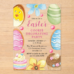Invitaciones Acrílicas Fiesta de Decoración de Galletas de Pascua con Acu