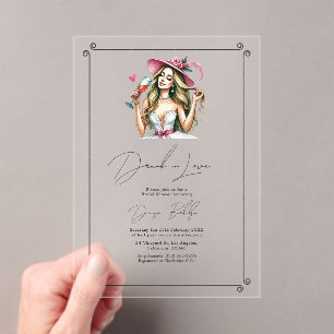 Invitaciones Acrílicas Fiesta de Despedida de Soltera Chic Borracha Enamo