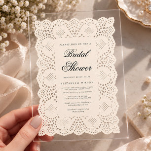 Invitaciones Acrílicas Fiesta de Despedida de Soltera con Encaje de Papel
