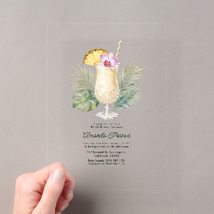 Invitaciones Acrílicas Fiesta de Despedida de Soltera Costera Cóctel de P