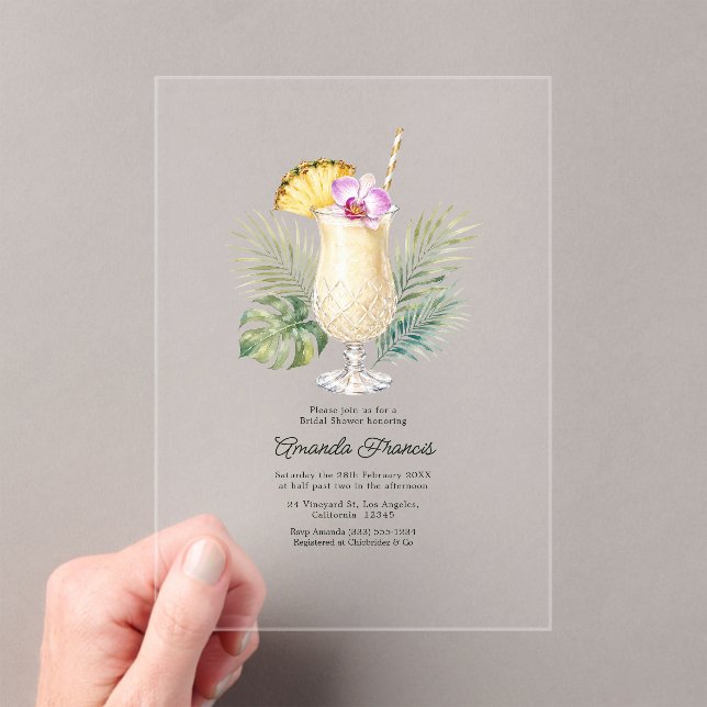 Invitaciones Acrílicas Fiesta de Despedida de Soltera Costera Cóctel de P (Insitu (portátil))