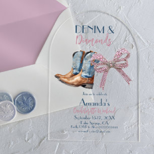 Invitaciones Acrílicas Fiesta de Despedida de Soltera de Denim y Diamante