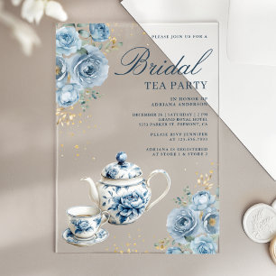 Invitaciones Acrílicas Fiesta de Despedida de Soltera de Té Floral Azul P