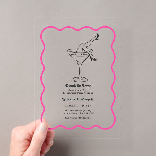 Invitaciones Acrílicas Fiesta de Despedida de Soltera Drunk in Love Retro