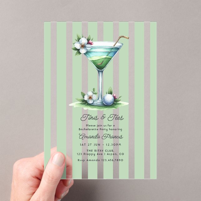 Invitaciones Acrílicas Fiesta de Despedida de Soltera Preppy Chic Martini (Insitu (portátil))