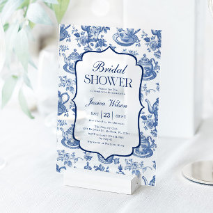 Invitaciones Acrílicas Fiesta de Despedida de Soltera Té Party Azul Blanc