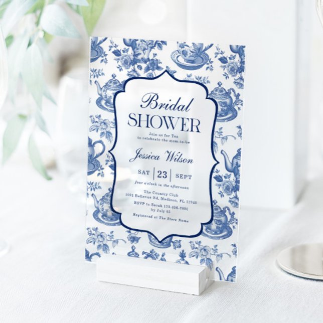 Invitaciones Acrílicas Fiesta de Despedida de Soltera Té Party Azul Blanc (Subido por el creador)