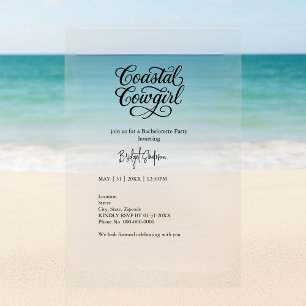 Invitaciones Acrílicas fiesta de despedida de soltera vaquera costera de