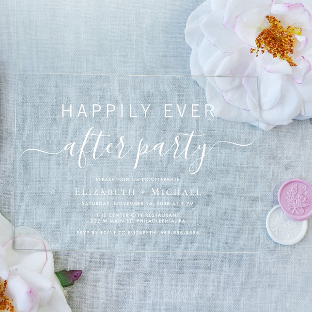 Invitaciones Acrílicas Fiesta de Después de Boda Chic (Celebrate your Happily Ever After in style with our elegant acrylic wedding reception invitations)