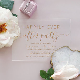 Invitaciones Acrílicas Fiesta de Después de la Boda con Letra Dorada Chic