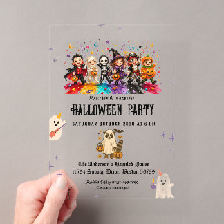 Invitaciones Acrílicas Fiesta de Disfraces de Halloween para Niños Elegan