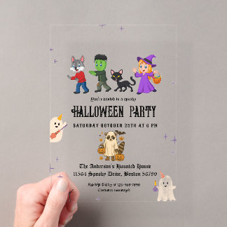 Invitaciones Acrílicas Fiesta de Disfraces de Halloween para Niños Elegan