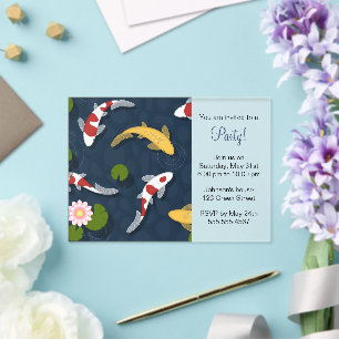 Invitaciones Acrílicas Fiesta de estanque de carpas koi japonesas