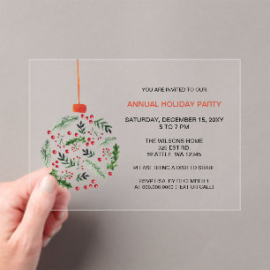 Invitaciones Acrílicas Fiesta de feriado de navidades Holly Ornament