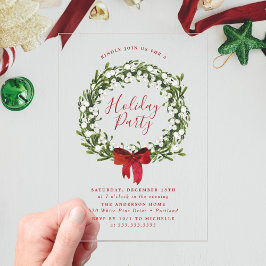 Invitaciones Acrílicas Fiesta de feriado Wreath de color de nieve verde
