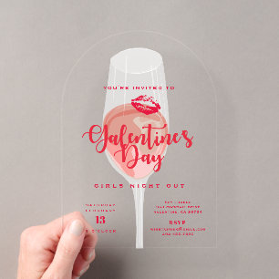 Invitaciones Acrílicas Fiesta de Galentine's Day Acuarela Rosado