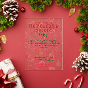 Invitaciones Acrílicas Fiesta de Galletas y Chocolate Caliente de Navidad