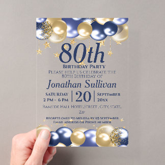 Invitaciones Acrílicas Fiesta de globos de oro de la Marina por 80 cumple