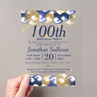 Invitaciones Acrílicas Fiesta de globos de oro de la Marina por cumpleaño