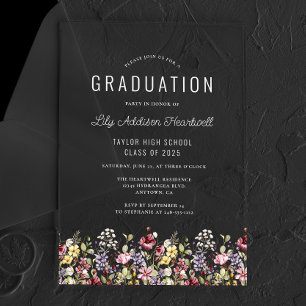 Invitaciones Acrílicas Fiesta de Graduación Blanca Boho Wildflowers
