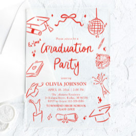 Invitaciones Acrílicas Fiesta de Graduación con Arco Dibujado a Mano Capr
