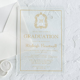 Invitaciones Acrílicas Fiesta de Graduación con Cresta de Monograma Dorad
