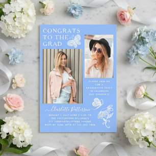 Invitaciones Acrílicas Fiesta de Graduación con Foto de Mariposa Azul Mod