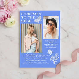 Invitaciones Acrílicas Fiesta de Graduación con Foto de Mariposa Azul Mod