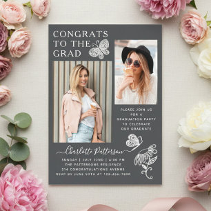 Invitaciones Acrílicas Fiesta de Graduación con Foto de Mariposa Blanca G