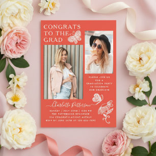 Invitaciones Acrílicas Fiesta de Graduación con Foto de Mariposa Blanca y