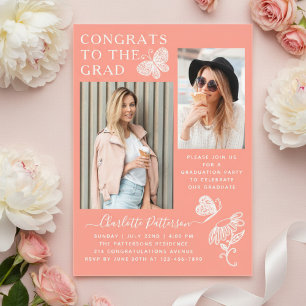 Invitaciones Acrílicas Fiesta de Graduación con Foto de Mariposa de Duraz