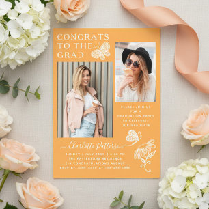 Invitaciones Acrílicas Fiesta de Graduación con Foto de Mariposa de Mango