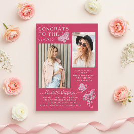 Invitaciones Acrílicas Fiesta de Graduación con Foto de Mariposa Fuchsia 