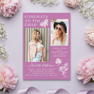 Invitaciones Acrílicas Fiesta de Graduación con Foto de Mariposa Morada M