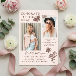 Invitaciones Acrílicas Fiesta de Graduación con Foto de Mariposa Rosa Mar