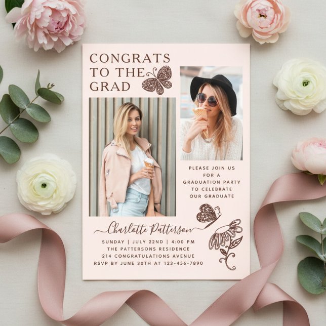 Invitaciones Acrílicas Fiesta de Graduación con Foto de Mariposa Rosa Mar (Subido por el creador)