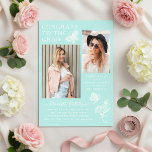 Invitaciones Acrílicas Fiesta de Graduación con Foto de Mariposa Verde de